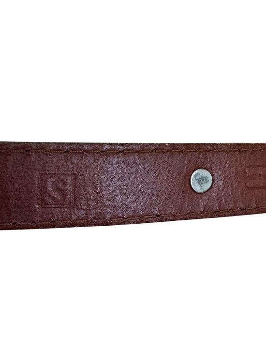 Vintage 1990s Fossil Brown Leather Silver Heart Studded Skinny Waist Belt Sz S